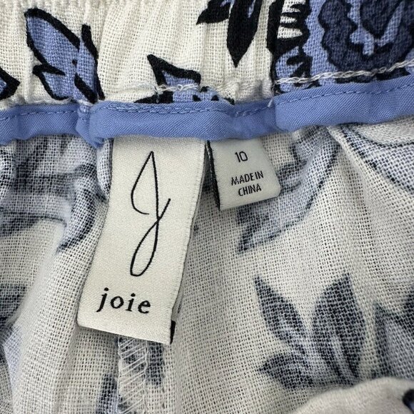 Joie Wide Leg Cropped Floral Pants Size 10 Pockets Linen Blend Blue White - Picture 10 of 10